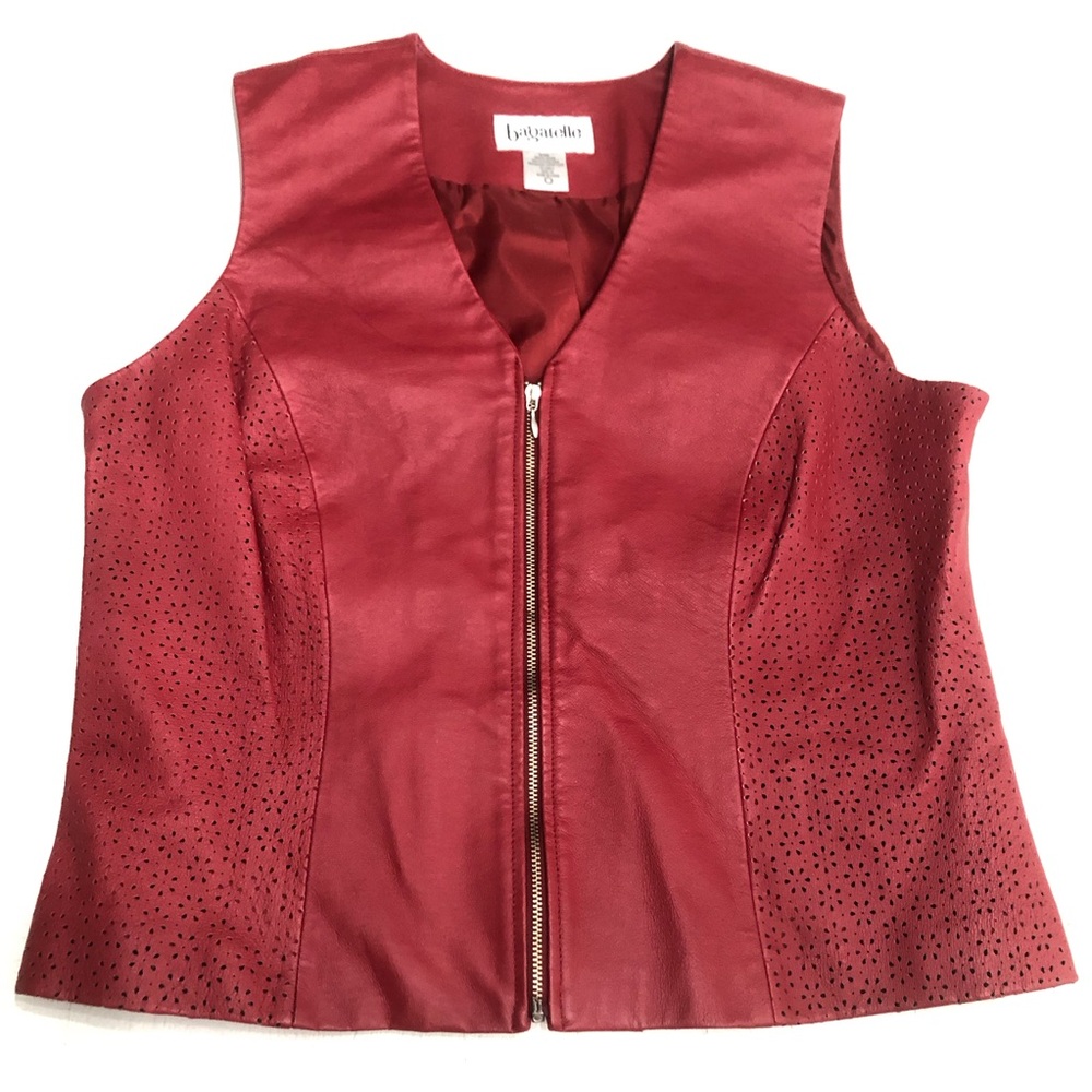 BAGATELLE Red Lasercut Leather Size 14 Women’s Vest